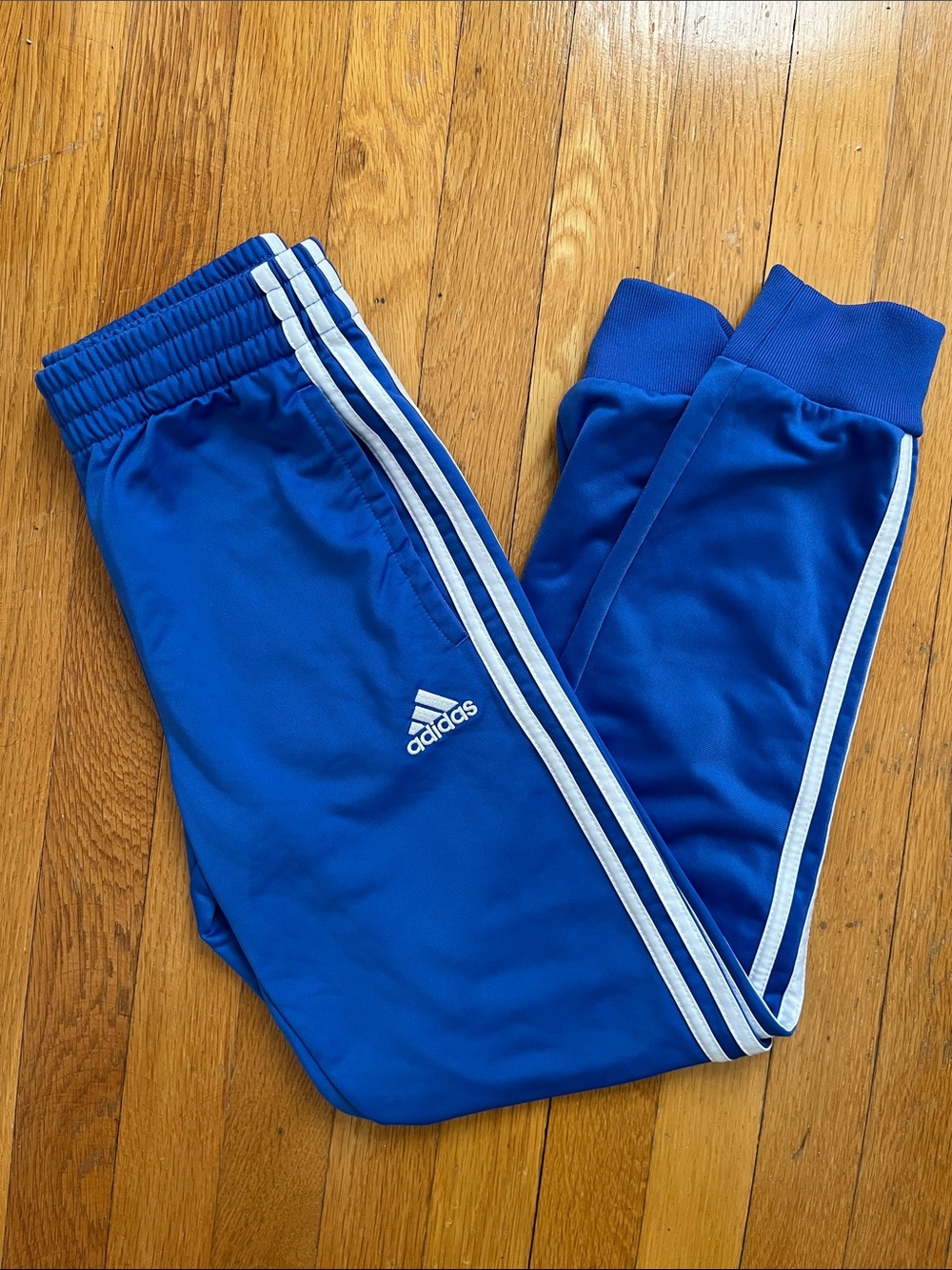 Adidas Size 10-12 Youth Classic 3-Stripe  Athletic Track Pants Warm Ups Blue